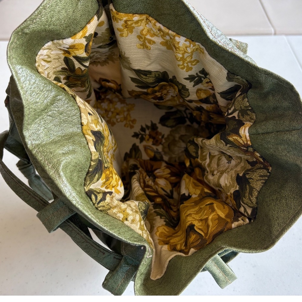 Vintage Patchwork Leather Bucket Bag Drawstring Boho Tote Small - Picture 6 of 6